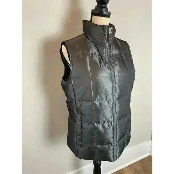Lands' End Down Feather Puffer Vest Shiny Gray Full Zip Women's Size M - Picture 2 of 16